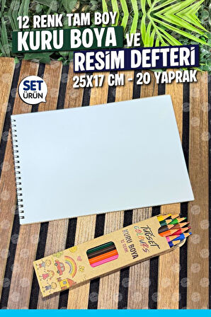 12 Renk Tam Boy Kuru Boya ve Resim Defteri Boyama Seti -Anaokulu Kreş İlkokul Etkinlik -T1379