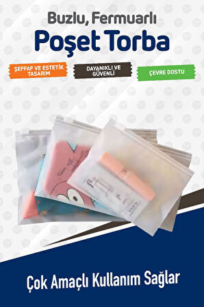 Valiz Ve Dolap Içi Düzenleyici Buzlu Fermuarlı Poşet Torba 10 Adet 15 Cm X 20 Cm-T1466