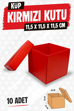 Kare Kapaklı Karton Kutu Hediye Kutusu 10 adet Hediyelik Kutusu 11,5x11,5x11,5 cm 10 adet  Kırmızı-T1474