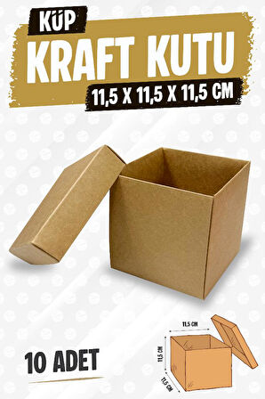 Kare Kapaklı Karton Kutu Kraft Hediye Kutusu 10 adet Hediyelik Kutusu 11,5x11,5x11,5 cm 10 adet  Kraft-T1475