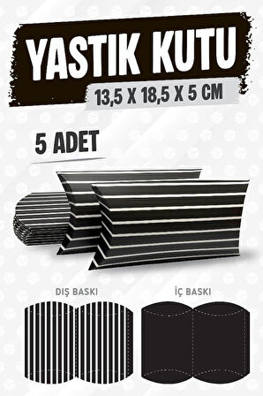Yastık Kutu Karton Çizgili Hediye Kutusu  13,5X18,5X5 CM  5 adet   Siyah-T1477