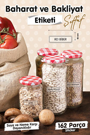 Baharat Ve Bakliyat Etiketi 162 Adet Şeffaf Etiket Suya Dayanıklı -T1522