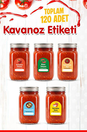 Domates Biber Salça Kavanoz Etiket Sos Etiketleri, Menemenlik Kahvaltılık Sos Etiket 3,5x4,5 120 Adet-T1534