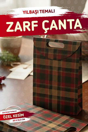 Yılbaşı Ekose Baskılı Zarf Model Karton Çanta 25 X 32,5X 4,5Cm 1 Adet ,yılbaşı Hediye Kutusu-T1538