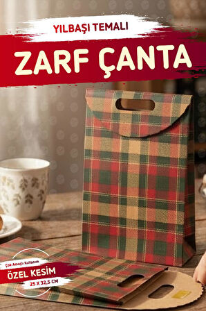 Yılbaşı Ekose Baskılı Zarf Model Karton Çanta 25 X 32,5X 4,5Cm 1 Adet ,yılbaşı Hediye Kutusu-T1538