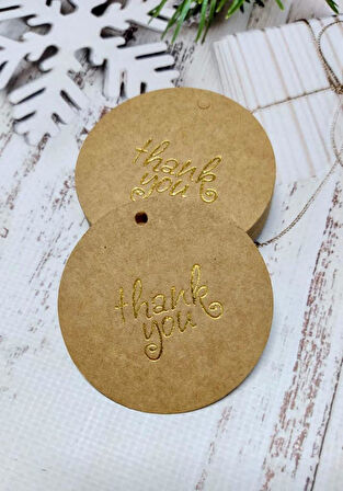 Thank You Kart Etiket - Kraft Etiket - Delikli Etiket GOLD baskı 25 adet -T409