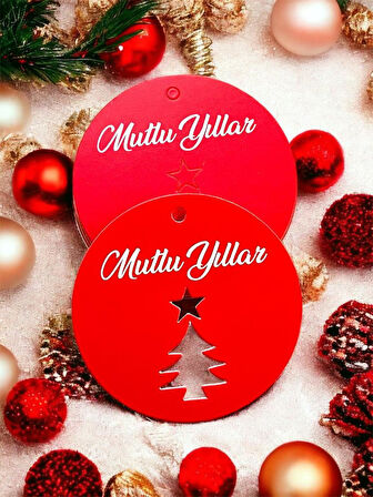 Yılbaşı Kartı Mutlu Yıllar Etiket (delikli) 5,5 Cm  25 adet -T474