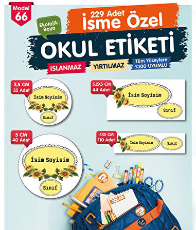 Okul Etiketi Kalem Defter Etiketi Özel İsim Yazılabilen Etiket Seti - İsim Etiketi-T512-OE66