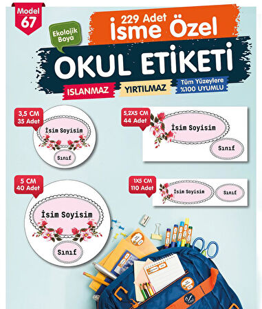 Okul Etiketi Kalem Defter Etiketi Özel İsim Yazılabilen Etiket Seti - İsim Etiketi-T513-OE67