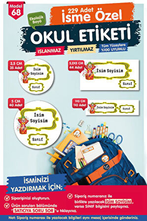 Okul Etiketi Kalem Defter Etiketi Özel İsim Yazılabilen Etiket Seti - İsim Etiketi-T514-OE68