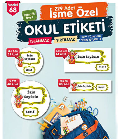 Okul Etiketi Kalem Defter Etiketi Özel İsim Yazılabilen Etiket Seti - İsim Etiketi-T514-OE68