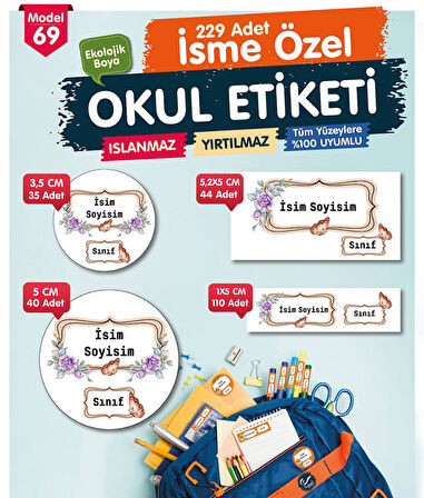 Okul Etiketi Kalem Defter Etiketi Özel İsim Yazılabilen Etiket Seti - İsim Etiketi-T515-OE69