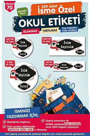 Okul Etiketi Kalem Defter Etiketi Özel İsim Yazılabilen Etiket Seti - İsim Etiketi-T516-OE70