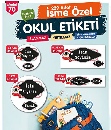 Okul Etiketi Kalem Defter Etiketi Özel İsim Yazılabilen Etiket Seti - İsim Etiketi-T516-OE70