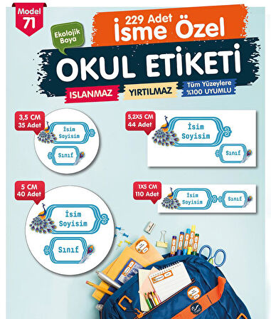 Okul Etiketi Kalem Defter Etiketi Özel İsim Yazılabilen Etiket Seti - İsim Etiketi-T517-OE71