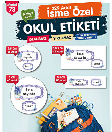 Okul Etiketi Kalem Defter Etiketi Özel İsim Yazılabilen Etiket Seti - İsim Etiketi-T519-OE73