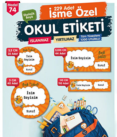 Okul Etiketi Kalem Defter Etiketi Özel İsim Yazılabilen Etiket Seti - İsim Etiketi-T520-OE74