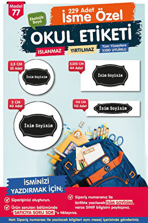 Okul Etiketi Kalem Defter Etiketi Özel İsim Yazılabilen Etiket Seti - İsim Etiketi-T522-OE77