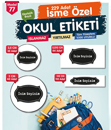 Okul Etiketi Kalem Defter Etiketi Özel İsim Yazılabilen Etiket Seti - İsim Etiketi-T522-OE77