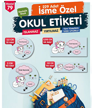 Okul Etiketi Kalem Defter Etiketi Özel İsim Yazılabilen Etiket Seti - İsim Etiketi-T524-OE79