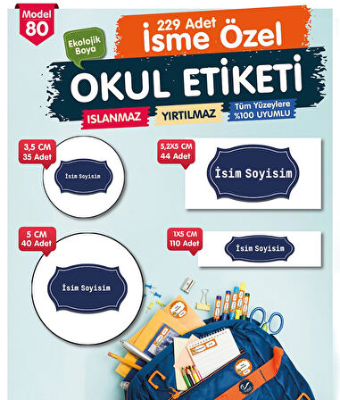 Okul Etiketi Kalem Defter Etiketi Özel İsim Yazılabilen Etiket Seti - İsim Etiketi-T525-OE80