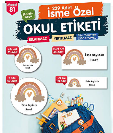 Okul Etiketi Kalem Defter Etiketi Özel İsim Yazılabilen Etiket Seti - İsim Etiketi-T526-OE81