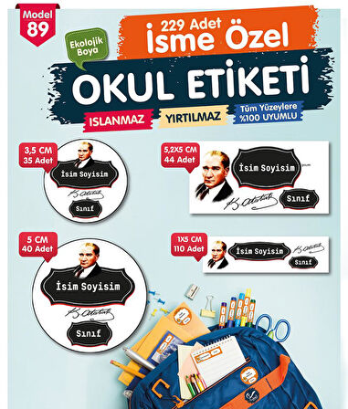 Okul Etiketi Kalem Defter Etiketi Özel İsim Yazılabilen Etiket Seti - İsim Etiketi-T534-OE89