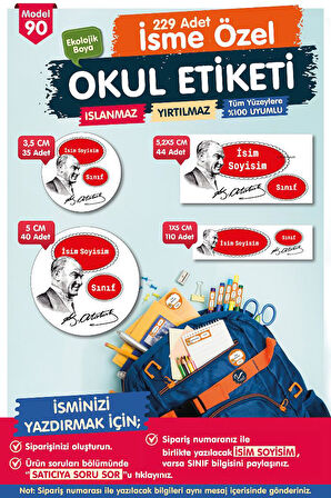 Okul Etiketi Kalem Defter Etiketi Özel İsim Yazılabilen Etiket Seti - İsim Etiketi-T535-OE90