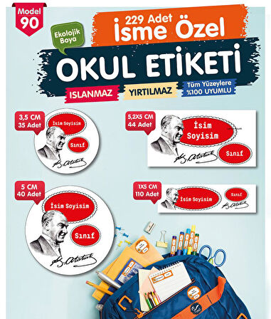 Okul Etiketi Kalem Defter Etiketi Özel İsim Yazılabilen Etiket Seti - İsim Etiketi-T535-OE90