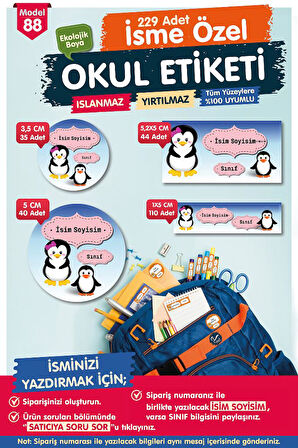 Okul Etiketi Kalem Defter Etiketi Özel İsim Yazılabilen Etiket Seti - İsim Etiketi-T536-OE88