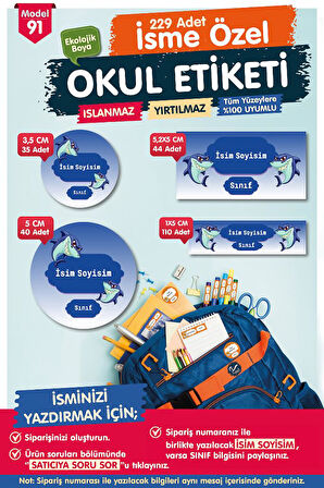 Okul Etiketi Kalem Defter Etiketi Özel İsim Yazılabilen Etiket Seti - İsim Etiketi-T537-OE91