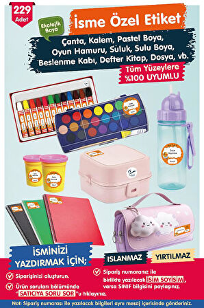 Okul Etiketi Kalem Defter Etiketi Özel İsim Yazılabilen Etiket Seti - İsim Etiketi-T537-OE91