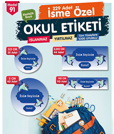 Okul Etiketi Kalem Defter Etiketi Özel İsim Yazılabilen Etiket Seti - İsim Etiketi-T537-OE91