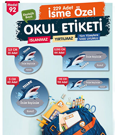 Okul Etiketi Kalem Defter Etiketi Özel İsim Yazılabilen Etiket Seti - İsim Etiketi-T538-OE92