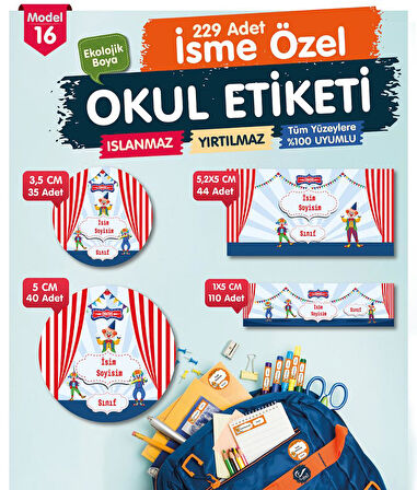 Okul Etiketi Kalem Defter Etiketi Özel İsim Yazılabilen Etiket Seti - İsim Etiketi-T539-OE16