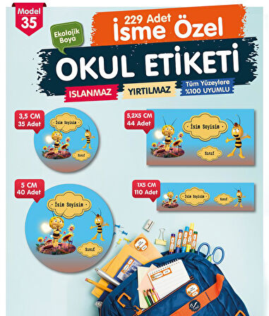 Okul Etiketi Kalem Defter Etiketi Özel İsim Yazılabilen Etiket Seti - İsim Etiketi-T541-OE35