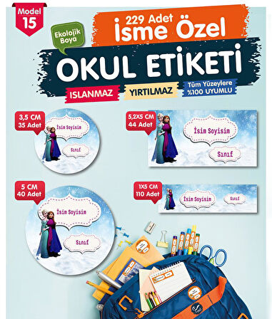 Okul Etiketi Elsa Anna Kalem Defter Etiketi Özel İsim Yazılabilen Etiket Seti - İsim Etiketi-T549-OE15