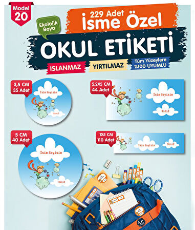 Okul Etiketi Küçük Prens Kalem Defter Etiketi Özel İsim Yazılabilen Etiket Seti - İsim Etiketi-T552-OE20