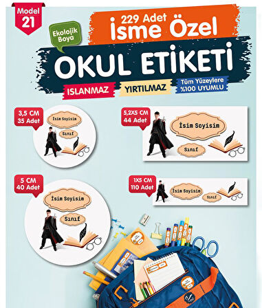 Okul Etiketi Harry Potter Kalem Defter Etiketi Özel İsim Yazılabilen Etiket Seti - İsim Etiketi-T553-OE21