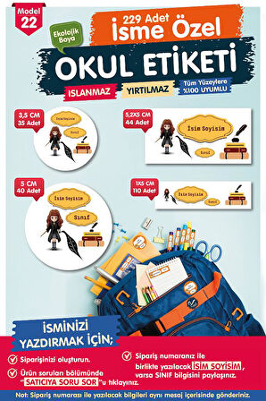 Okul Etiketi Hermione Kalem Defter Etiketi Özel İsim Yazılabilen Etiket Seti - İsim Etiketi-T554-OE22