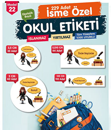 Okul Etiketi Hermione Kalem Defter Etiketi Özel İsim Yazılabilen Etiket Seti - İsim Etiketi-T554-OE22