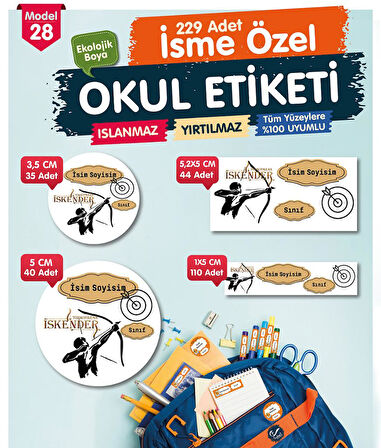 Okul Etiketi Tozkoparan İskender Kalem Defter Etiketi Özel İsim Yazılabilen Etiket Seti - İsim Etiketi-T558-OE28