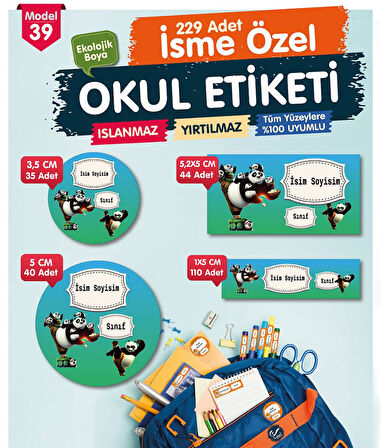 Okul Etiketi Kung fu Panda Kalem Defter Etiketi Özel İsim Yazılabilen Etiket Seti - İsim Etiketi-T567-OE39