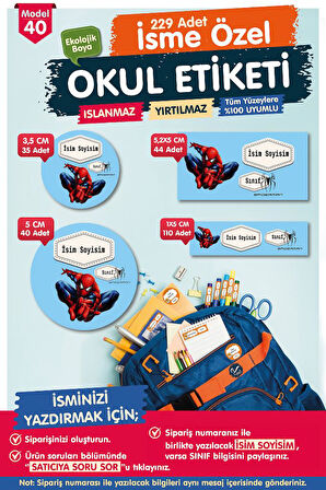 Okul Etiketi Spider Man Örümcek Adam Kalem Defter Etiketi Özel İsim Yazılabilen Etiket Seti - İsim Etiketi-T568-OE40