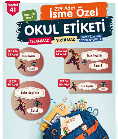 Okul Etiketi İron Man Kalem Defter Etiketi Özel İsim Yazılabilen Etiket Seti - İsim Etiketi-T569-OE41