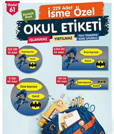 Okul Etiketi Batman Kalem Defter Etiketi Özel İsim Yazılabilen Etiket Seti - İsim Etiketi-T573-OE61