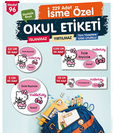 Okul Etiketi Hello Kitty  Kalem Defter Etiketi Özel İsim Yazılabilen Etiket Seti - İsim Etiketi-T583