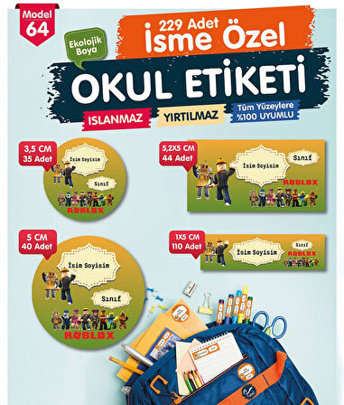 Okul Etiketi Roblox Kalem Defter Etiketi Özel İsim Yazılabilen Etiket Seti - İsim Etiketi-T587-OE64