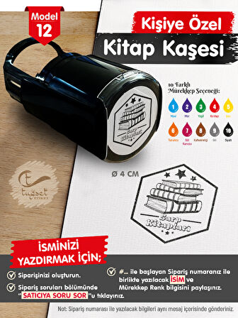 Kişiye Özel İsim Yazılı Kitap Kaşesi - İsme Özel Kitap Mühürü M12-T655