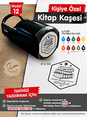 Kişiye Özel İsim Yazılı Kitap Kaşesi - İsme Özel Kitap Mühürü M12-T655